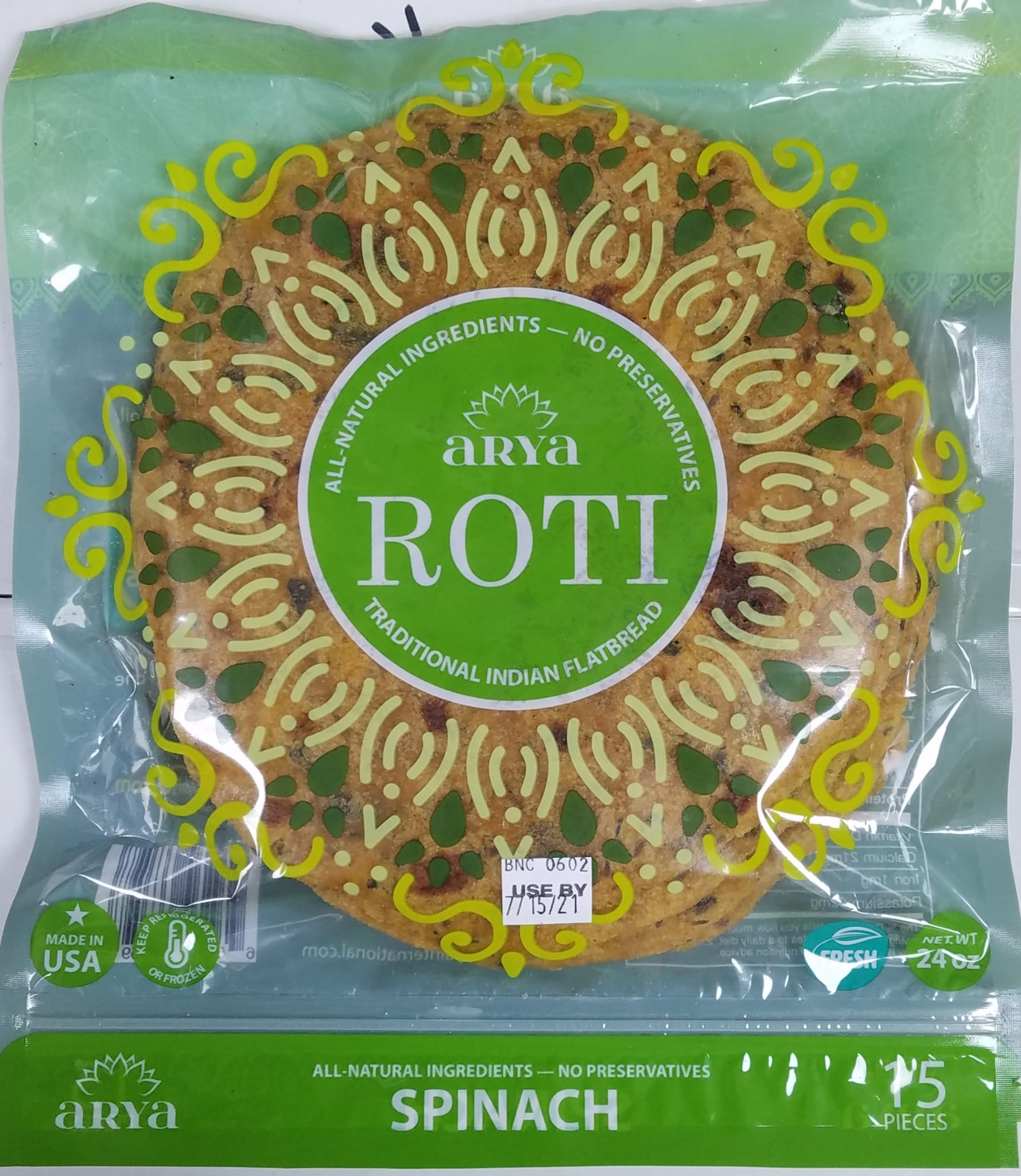 Buy Online Arya Spinach Roti (15 PCS) | NJ USA.